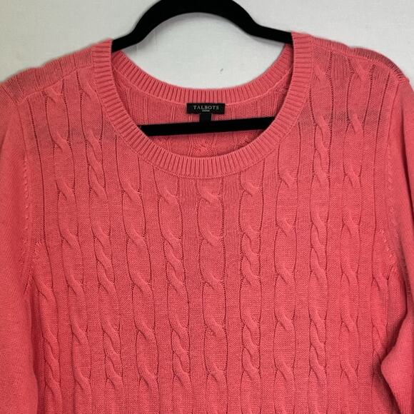 TALBOTS‎ Sweater 2X Cable Knit Lambswool Blend Coral Crew Neck Classic Timeless - Picture 2 of 9